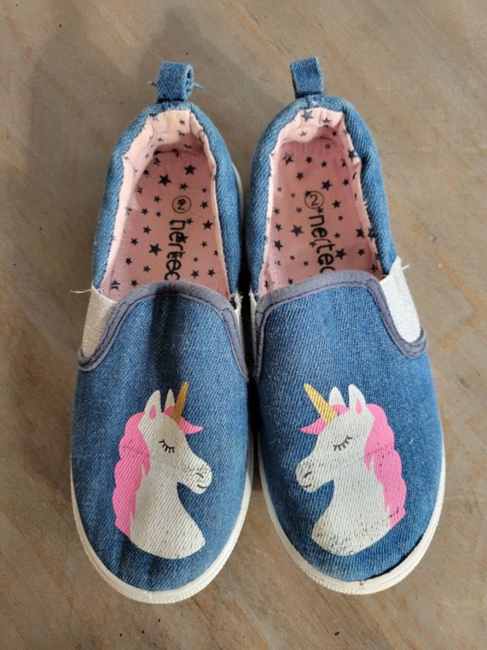 Girl's Slipon Shoes, Denim with Unicorn, Size 2